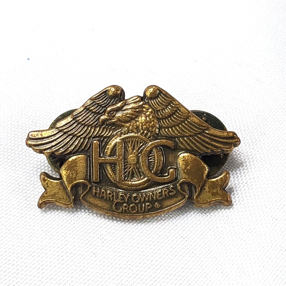 VTG Harley-Davidson H.O.G. 1993 Lapel Pin Brass Double Clutch Back Eagle Logo